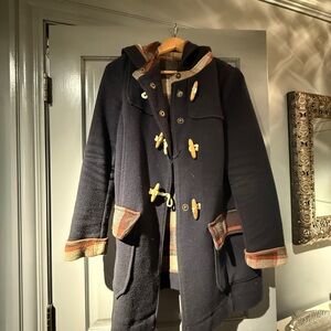 ASOS Navy Toggle Coat with Plaid Accents